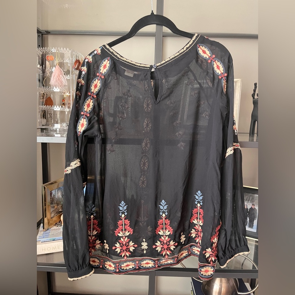 Sundance 100% Silk Black Boho Embroidered Blouse - Picture 10 of 11